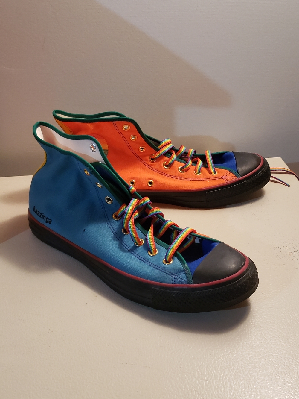 Converse Custom Bazzinga Mens Rainbow High-Top Sneakers - Blue & Orange